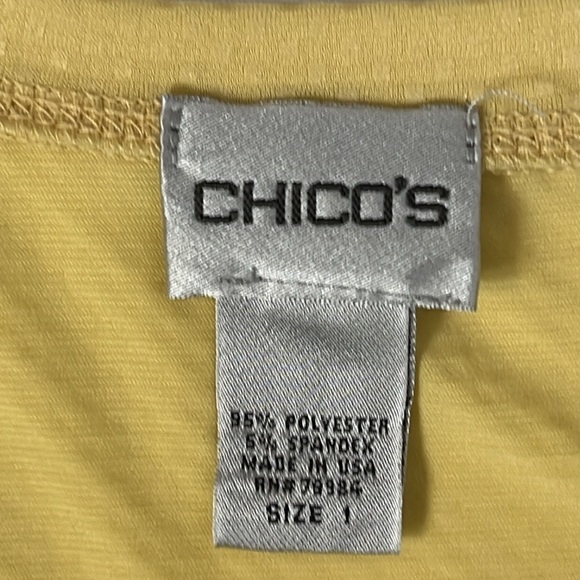 CHICO’S Shimmer Dot Yellow Cap Sleeve Top Size 1 (Medium) - Picture 3 of 9